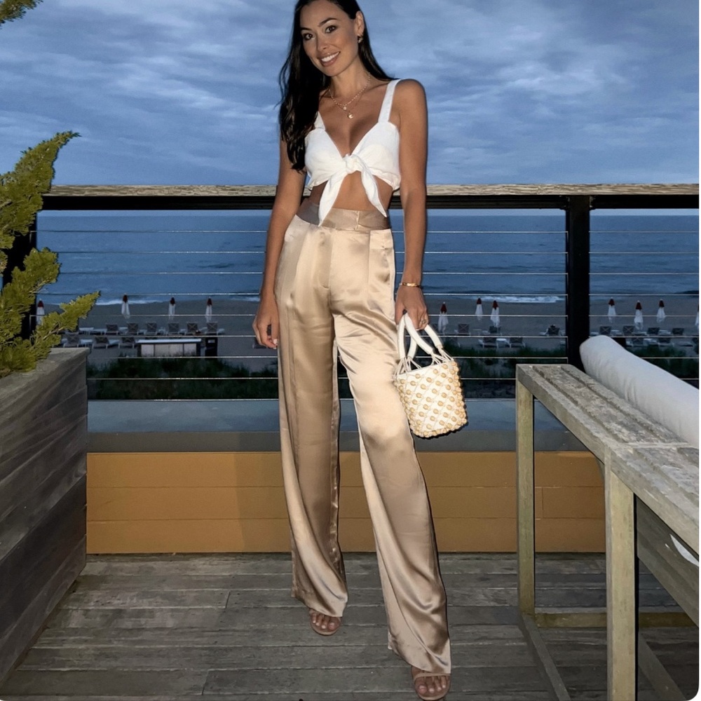 Satin Wide-Leg Pants in Champagne